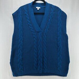 J.Jill Sweater Size XS Ribbed Cable Knit Grandma Jumper Pullover Vest Blue